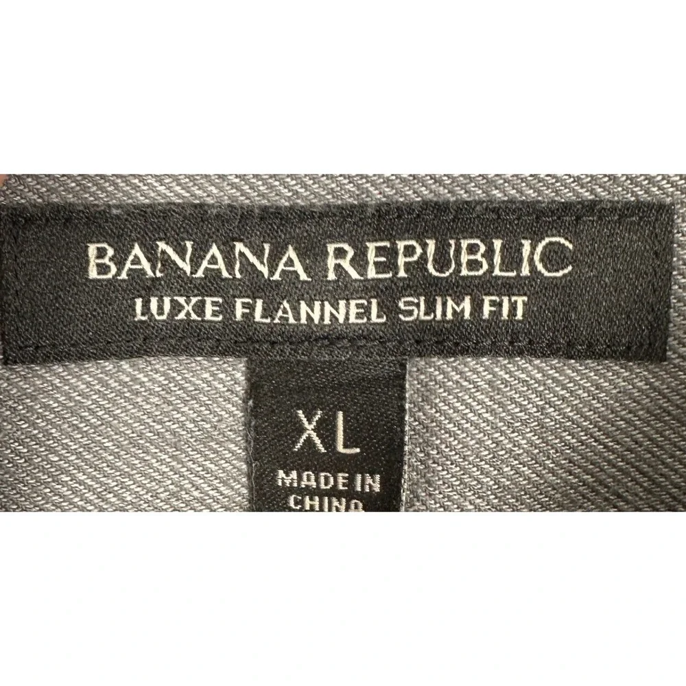 Banana Republic Shirt Mens XL Blue Grey Luxe Flannel Slim Fit Plaid Button Down